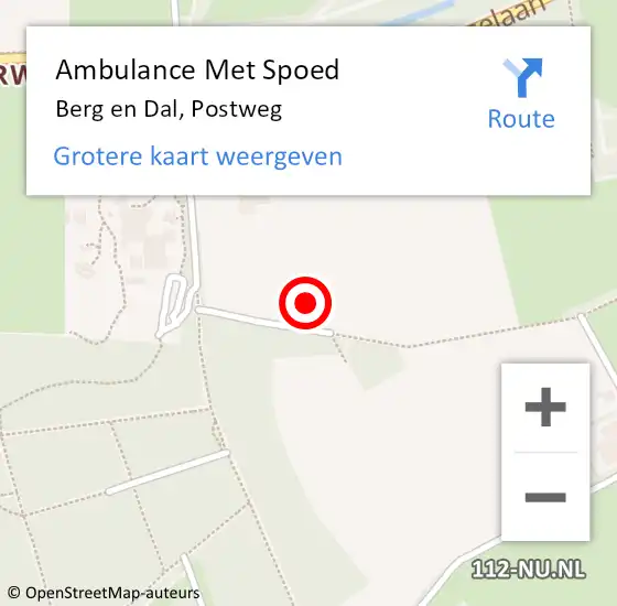 Locatie op kaart van de 112 melding: Ambulance Met Spoed Naar Berg en Dal, Postweg op 4 juni 2022 15:29
