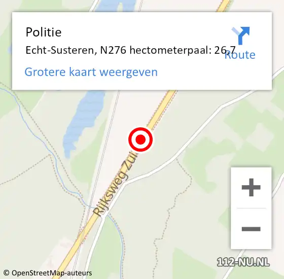 Locatie op kaart van de 112 melding: Politie Echt-Susteren, N276 hectometerpaal: 26,7 op 4 juni 2022 15:32