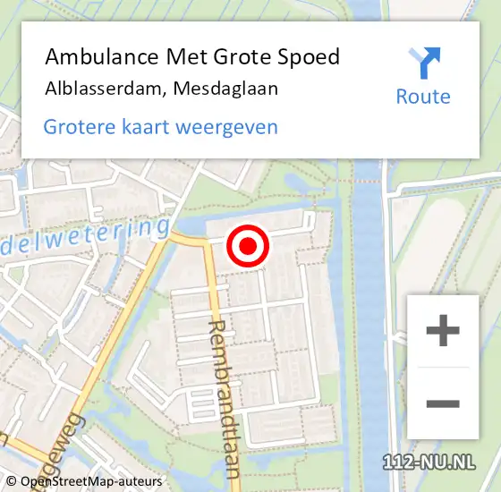 Locatie op kaart van de 112 melding: Ambulance Met Grote Spoed Naar Alblasserdam, Mesdaglaan op 4 juni 2022 15:36