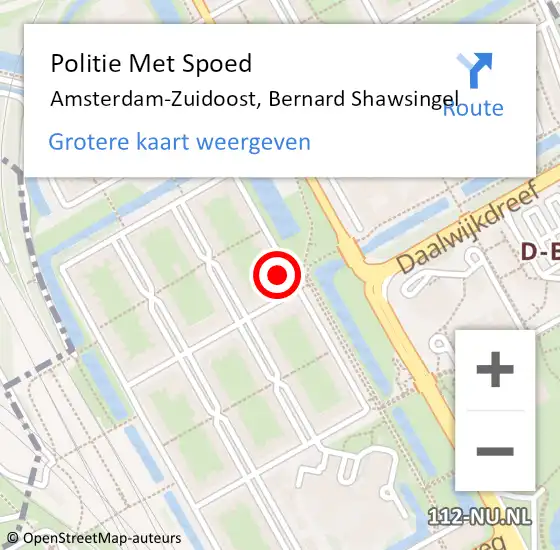 Locatie op kaart van de 112 melding: Politie Met Spoed Naar Amsterdam-Zuidoost, Bernard Shawsingel op 4 juni 2022 15:54