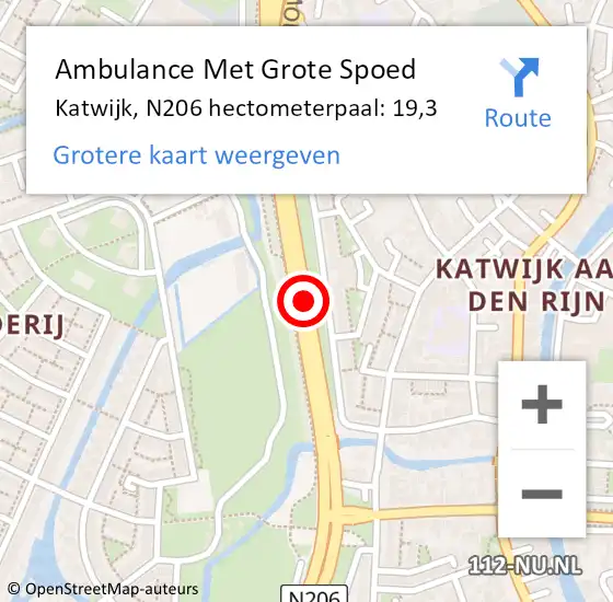 Locatie op kaart van de 112 melding: Ambulance Met Grote Spoed Naar Katwijk, N206 hectometerpaal: 19,3 op 4 juni 2022 17:24