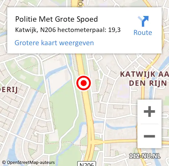 Locatie op kaart van de 112 melding: Politie Met Grote Spoed Naar Katwijk, N206 hectometerpaal: 19,3 op 4 juni 2022 17:27