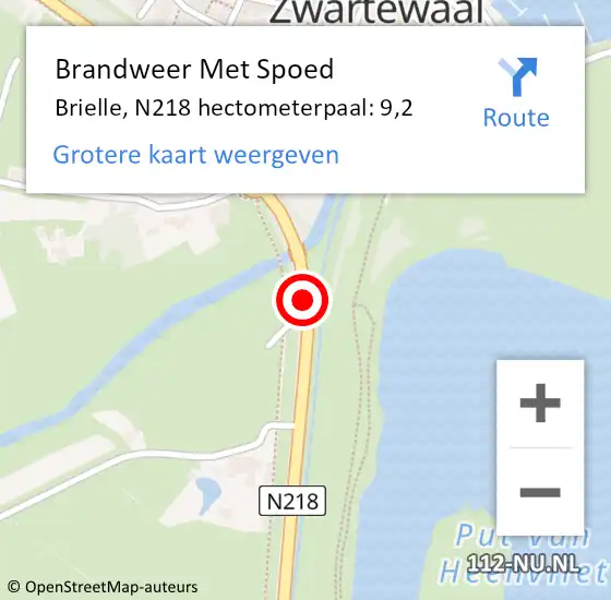 Locatie op kaart van de 112 melding: Brandweer Met Spoed Naar Brielle, N218 hectometerpaal: 9,2 op 4 juni 2022 17:27