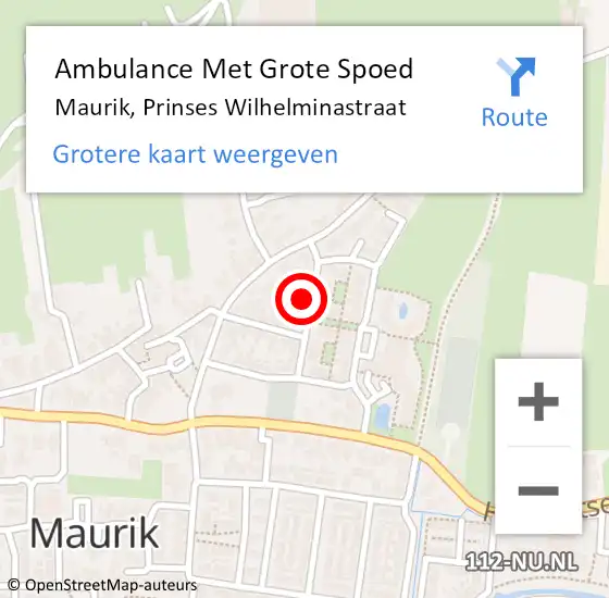 Locatie op kaart van de 112 melding: Ambulance Met Grote Spoed Naar Maurik, Prinses Wilhelminastraat op 4 juni 2022 18:02