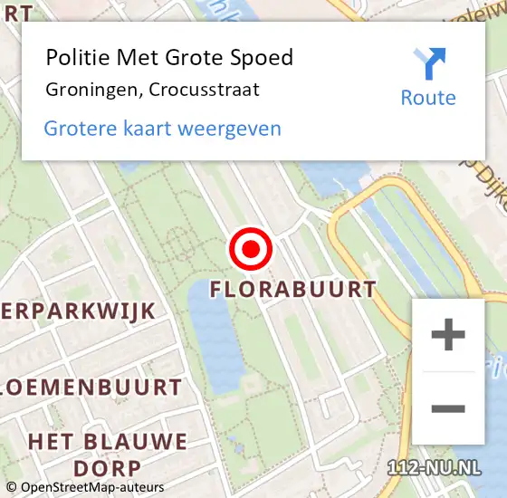 Locatie op kaart van de 112 melding: Politie Met Grote Spoed Naar Groningen, Crocusstraat op 4 juni 2022 18:02