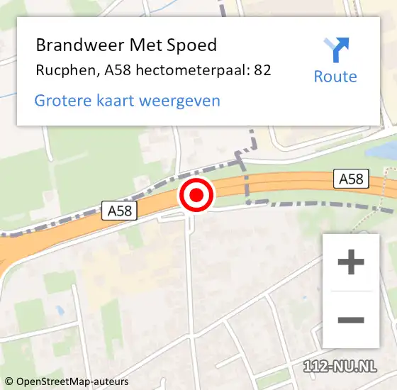 Locatie op kaart van de 112 melding: Brandweer Met Spoed Naar Rucphen, A58 hectometerpaal: 82 op 4 juni 2022 18:09