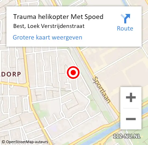 Locatie op kaart van de 112 melding: Trauma helikopter Met Spoed Naar Best, Loek Verstrijdenstraat op 4 juni 2022 18:19