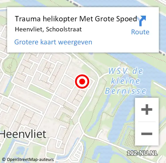 Locatie op kaart van de 112 melding: Trauma helikopter Met Grote Spoed Naar Heenvliet, Schoolstraat op 4 juni 2022 18:31