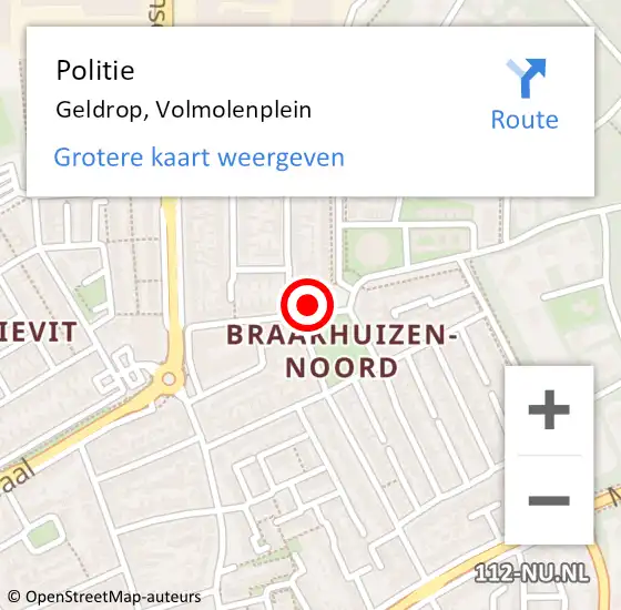 Locatie op kaart van de 112 melding: Politie Geldrop, Volmolenplein op 4 juni 2022 18:50