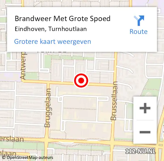 Locatie op kaart van de 112 melding: Brandweer Met Grote Spoed Naar Eindhoven, Turnhoutlaan op 4 juni 2022 19:10