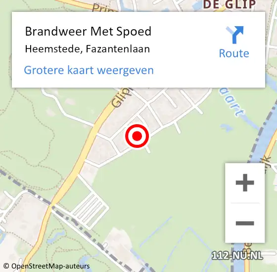 Locatie op kaart van de 112 melding: Brandweer Met Spoed Naar Heemstede, Fazantenlaan op 4 juni 2022 19:29