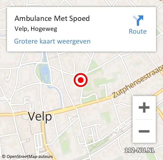 Locatie op kaart van de 112 melding: Ambulance Met Spoed Naar Velp, Hogeweg op 4 juni 2022 19:34