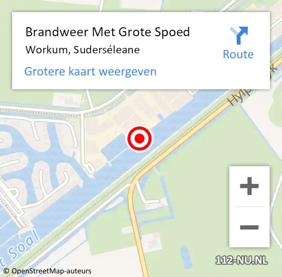 Locatie op kaart van de 112 melding: Brandweer Met Grote Spoed Naar Workum, Suderséleane op 4 juni 2022 19:50