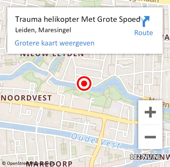 Locatie op kaart van de 112 melding: Trauma helikopter Met Grote Spoed Naar Leiden, Maresingel op 4 juni 2022 20:04