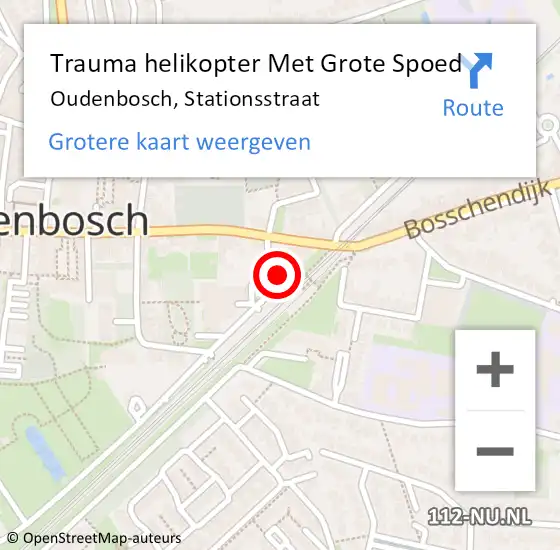 Locatie op kaart van de 112 melding: Trauma helikopter Met Grote Spoed Naar Oudenbosch, Stationsstraat op 4 juni 2022 20:10