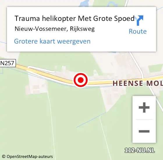 Locatie op kaart van de 112 melding: Trauma helikopter Met Grote Spoed Naar Nieuw-Vossemeer, Rijksweg op 4 juni 2022 20:19