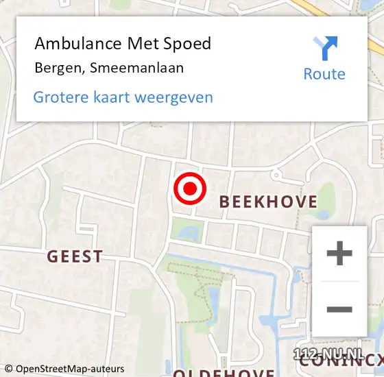 Locatie op kaart van de 112 melding: Ambulance Met Spoed Naar Bergen, Smeemanlaan op 4 juni 2022 20:45