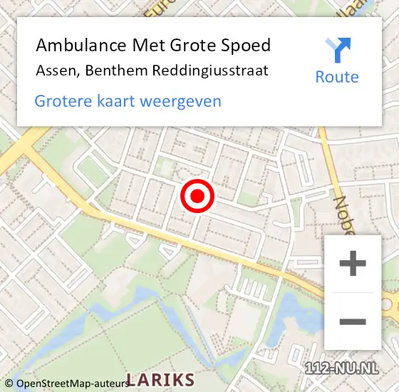 Locatie op kaart van de 112 melding: Ambulance Met Grote Spoed Naar Assen, Benthem Reddingiusstraat op 4 juni 2022 20:47