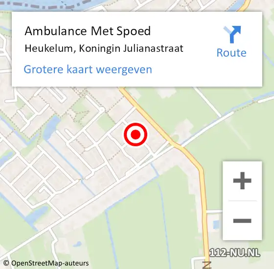 Locatie op kaart van de 112 melding: Ambulance Met Spoed Naar Heukelum, Koningin Julianastraat op 4 juni 2022 20:54