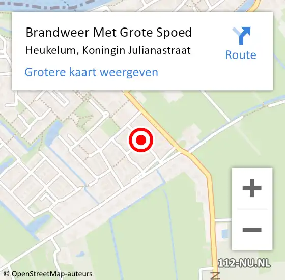 Locatie op kaart van de 112 melding: Brandweer Met Grote Spoed Naar Heukelum, Koningin Julianastraat op 4 juni 2022 20:58