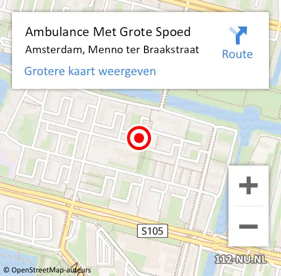 Locatie op kaart van de 112 melding: Ambulance Met Grote Spoed Naar Amsterdam, Menno ter Braakstraat op 4 juni 2022 20:58