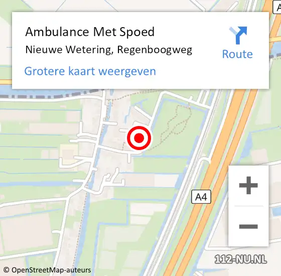 Locatie op kaart van de 112 melding: Ambulance Met Spoed Naar Nieuwe Wetering, Regenboogweg op 4 juni 2022 21:02