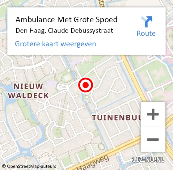 Locatie op kaart van de 112 melding: Ambulance Met Grote Spoed Naar Den Haag, Claude Debussystraat op 4 juni 2022 21:06