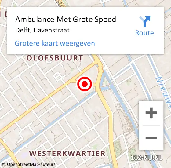 Locatie op kaart van de 112 melding: Ambulance Met Grote Spoed Naar Delft, Havenstraat op 4 juni 2022 21:24