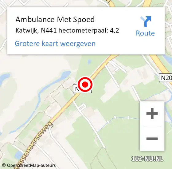 Locatie op kaart van de 112 melding: Ambulance Met Spoed Naar Katwijk, N441 hectometerpaal: 4,2 op 4 juni 2022 21:26