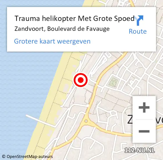Locatie op kaart van de 112 melding: Trauma helikopter Met Grote Spoed Naar Zandvoort, Boulevard de Favauge op 4 juni 2022 21:28