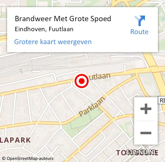 Locatie op kaart van de 112 melding: Brandweer Met Grote Spoed Naar Eindhoven, Fuutlaan op 4 juni 2022 21:35