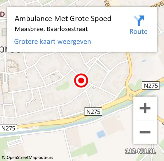 Locatie op kaart van de 112 melding: Ambulance Met Grote Spoed Naar Maasbree, Baarlosestraat op 4 juni 2022 22:08