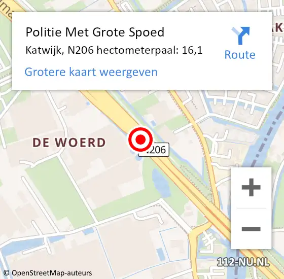 Locatie op kaart van de 112 melding: Politie Met Grote Spoed Naar Katwijk, N206 hectometerpaal: 16,1 op 4 juni 2022 22:09