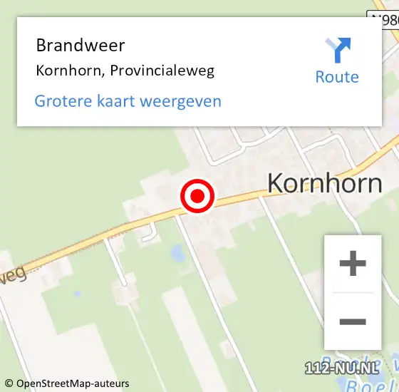 Locatie op kaart van de 112 melding: Brandweer Kornhorn, Provincialeweg op 4 juni 2022 22:26