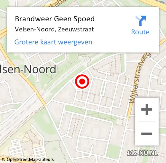 Locatie op kaart van de 112 melding: Brandweer Geen Spoed Naar Velsen-Noord, Zeeuwstraat op 4 juni 2022 22:32