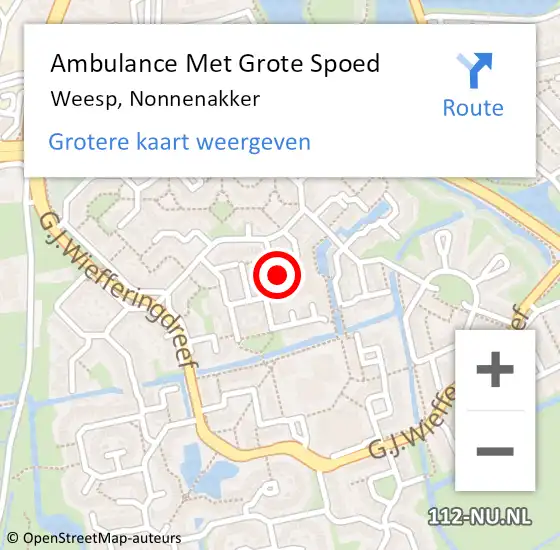 Locatie op kaart van de 112 melding: Ambulance Met Grote Spoed Naar Weesp, Nonnenakker op 4 juni 2022 22:43