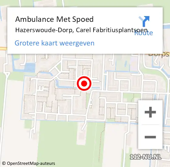 Locatie op kaart van de 112 melding: Ambulance Met Spoed Naar Hazerswoude-Dorp, Carel Fabritiusplantsoen op 4 juni 2022 22:52