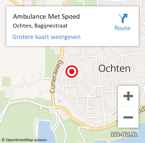 Locatie op kaart van de 112 melding: Ambulance Met Spoed Naar Ochten, Bagijnestraat op 4 juni 2022 23:02