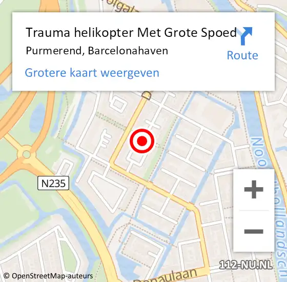 Locatie op kaart van de 112 melding: Trauma helikopter Met Grote Spoed Naar Purmerend, Barcelonahaven op 4 juni 2022 23:55