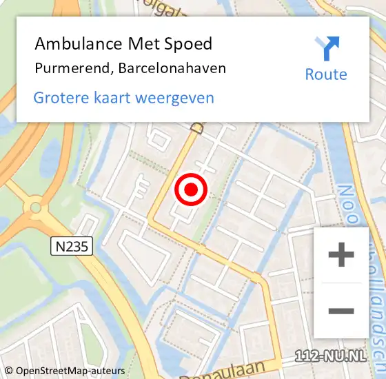 Locatie op kaart van de 112 melding: Ambulance Met Spoed Naar Purmerend, Barcelonahaven op 4 juni 2022 23:55