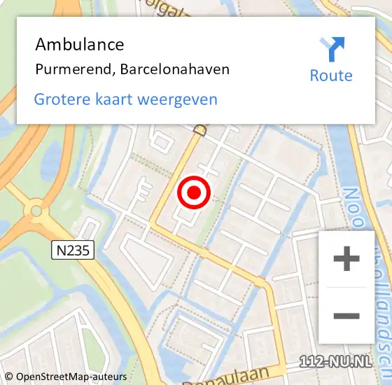 Locatie op kaart van de 112 melding: Ambulance Purmerend, Barcelonahaven op 5 juni 2022 00:00