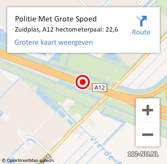 Locatie op kaart van de 112 melding: Politie Met Grote Spoed Naar Zuidplas, A12 hectometerpaal: 22,6 op 5 juni 2022 00:25