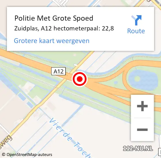 Locatie op kaart van de 112 melding: Politie Met Grote Spoed Naar Zuidplas, A12 hectometerpaal: 22,8 op 5 juni 2022 00:30