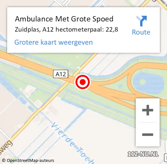 Locatie op kaart van de 112 melding: Ambulance Met Grote Spoed Naar Zuidplas, A12 hectometerpaal: 22,8 op 5 juni 2022 00:31