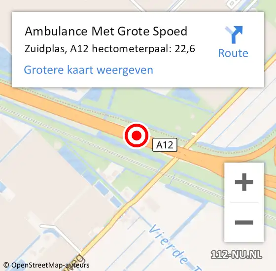 Locatie op kaart van de 112 melding: Ambulance Met Grote Spoed Naar Zuidplas, A12 hectometerpaal: 22,6 op 5 juni 2022 00:33