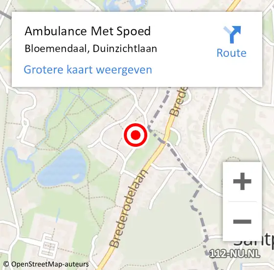 Locatie op kaart van de 112 melding: Ambulance Met Spoed Naar Bloemendaal, Duinzichtlaan op 5 juni 2022 00:36