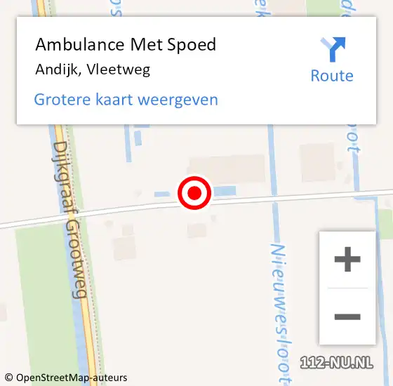 Locatie op kaart van de 112 melding: Ambulance Met Spoed Naar Andijk, Vleetweg op 5 juni 2022 00:59