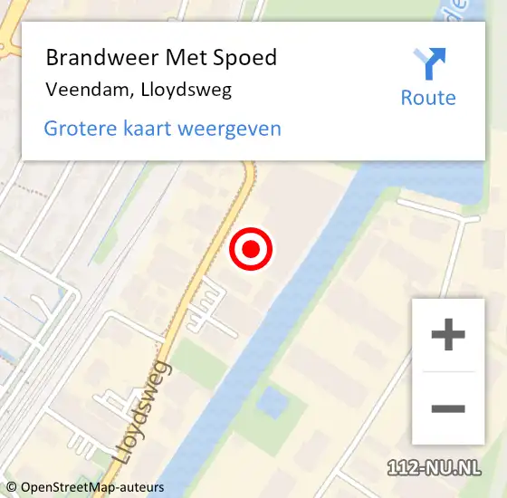 Locatie op kaart van de 112 melding: Brandweer Met Spoed Naar Veendam, Lloydsweg op 5 juni 2022 01:17