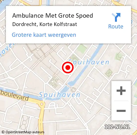 Locatie op kaart van de 112 melding: Ambulance Met Grote Spoed Naar Dordrecht, Korte Kolfstraat op 5 juni 2022 01:24