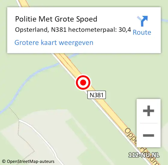 Locatie op kaart van de 112 melding: Politie Met Grote Spoed Naar Opsterland, N381 hectometerpaal: 30,4 op 5 juni 2022 01:34